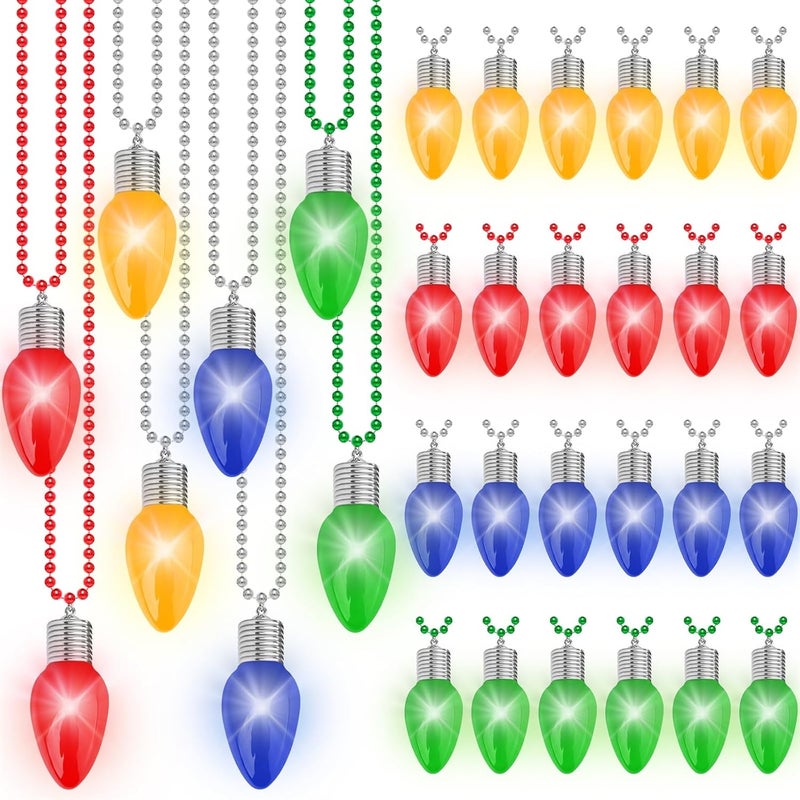 Traplace Store 24PCS Light up Christmas Necklace, 3 Light Modes Bulbs Bead Chain Design, Colorful Xmas Glow Necklaces Bulk for Adults, Christmas Party Favors for Ugly Sweater Festive Holiday - Image 1